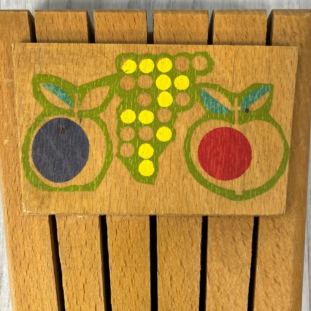 Vintage Hardwood Knife Holder Fruit Wooden Block Wall Mount